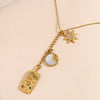 Wholesale Women's Fashion Creative Niche High Grade Square Pendant Necklace In Stainless Steel With 18K Gold Plated Electroplating And Personality Tassel