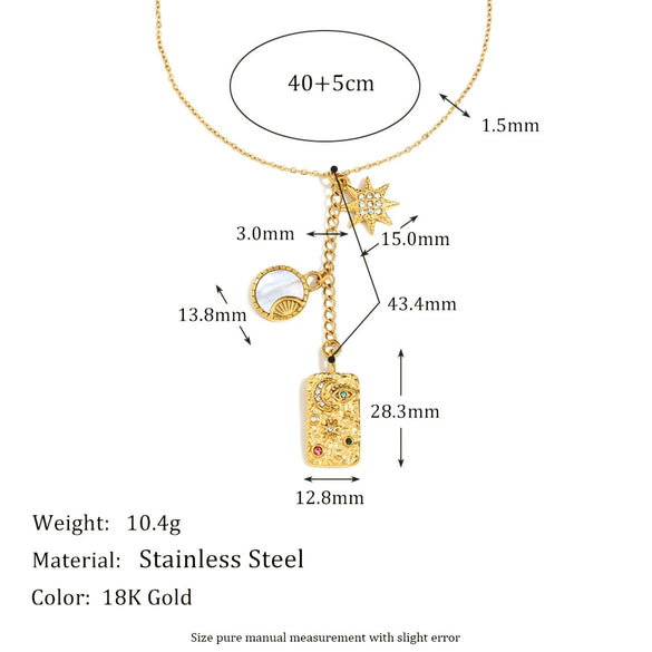 Wholesale Women's Fashion Creative Niche High Grade Square Pendant Necklace In Stainless Steel With 18K Gold Plated Electroplating And Personality Tassel