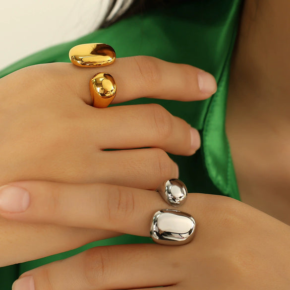 Wholesale Women's Fashion Creative Open 316L Stainless Steel Ring With Geometric Pattern And Electroplating