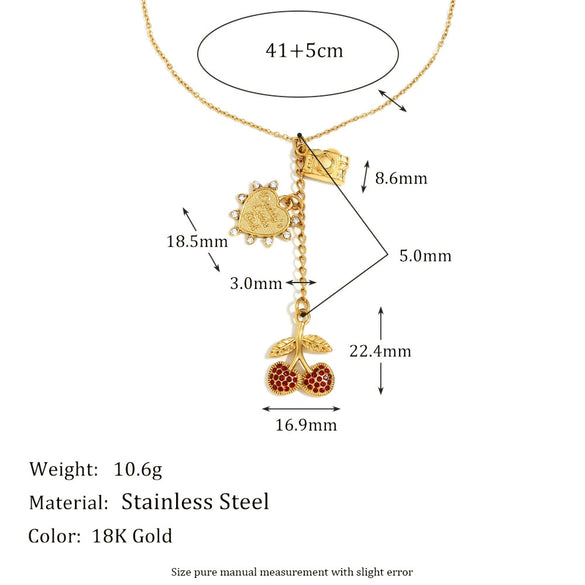 Wholesale Women's Fashion Creative Pendant Necklace With Cherry Shape Tassel Stainless Steel Electroplated 18K Gold