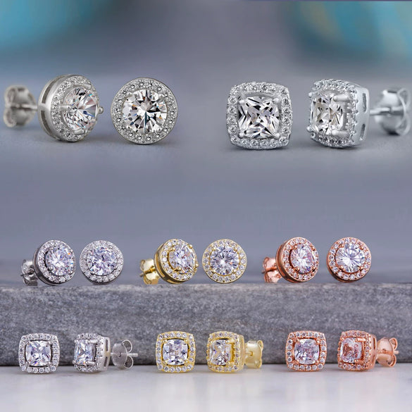 Wholesale Women's Fashion Creative Zircon Earrings Copper Geometric Set With Precious Stones