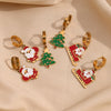 Wholesale Women's Fashion Cute Cartoon Stainless Steel 18K Gold Plated Santa Sleigh Christmas Tree Earrings
