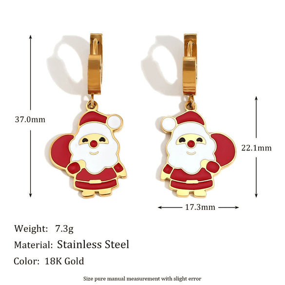 Wholesale Women's Fashion Cute Cartoon Stainless Steel 18K Gold Plated Santa Sleigh Christmas Tree Earrings
