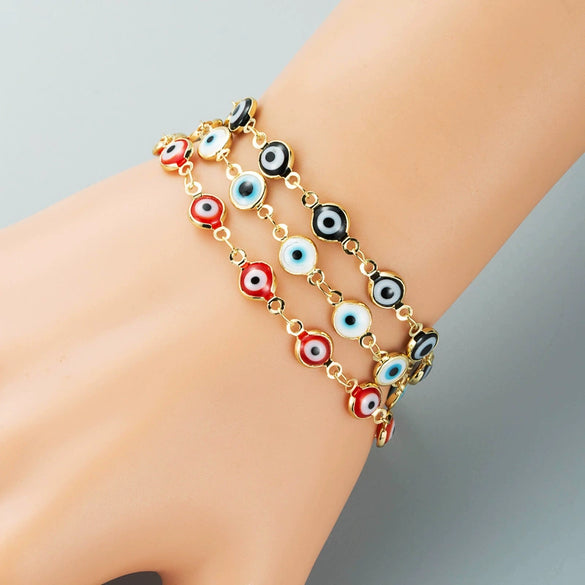 Wholesale Women's Fashion Devil's Eye Copper Bracelet With Micro Inlay And Geometric Design