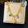 Wholesale Women's Fashion Diamondplated Goldplated Stainless Steel Plants And Flowers Sun Pendant Chain Jewelry Set