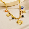Wholesale Women's Fashion Diamondplated Goldplated Stainless Steel Plants And Flowers Sun Pendant Chain Jewelry Set