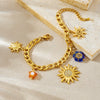 Wholesale Women's Fashion Diamondplated Goldplated Stainless Steel Plants And Flowers Sun Pendant Chain Jewelry Set
