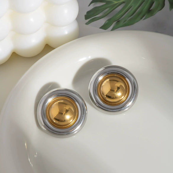 Wholesale Women's Fashion Disc Earrings Stainless Steel Geometric Design Pvd Furnace Vacuum Real Gold Plated