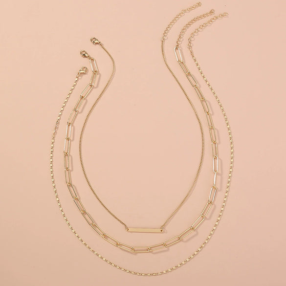 Wholesale Women's Fashion Double Stack Wearing Necklace With Geometric Pattern Made Of Alloy And Electroplated