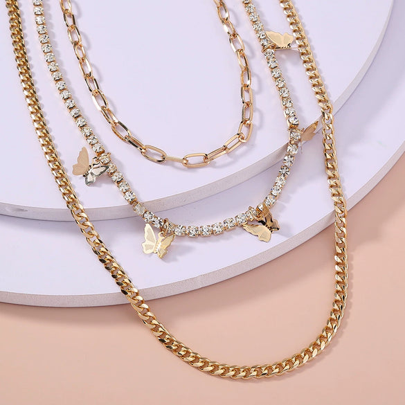 Wholesale Women's Fashion Double Stack Wearing Necklace With Geometric Pattern Made Of Alloy And Electroplated