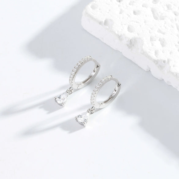 Wholesale Women's Fashion Earrings S925 Sterling Silver Fanshaped Drop Style With Brushed French Ear Buckle
