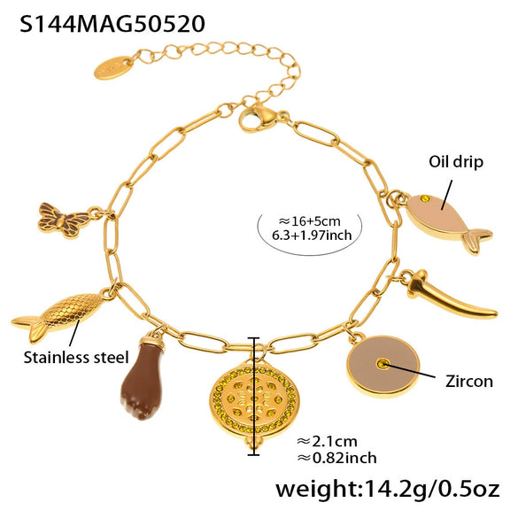 Wholesale Women's Fashion Electroplated Stainless Steel Geometric Ferris Wheel Enamel Glaze Bracelet Luxury Jewelry