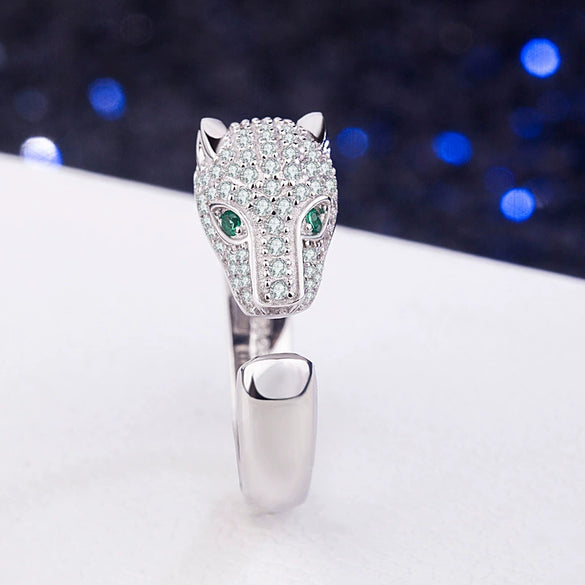Wholesale Women's Fashion Elegant S925 Sterling Silver Leopard Head Microinlaid Zircon Ring Jewelry With Electroplating