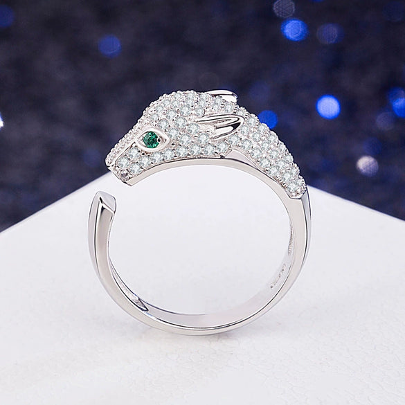 Wholesale Women's Fashion Elegant S925 Sterling Silver Leopard Head Microinlaid Zircon Ring Jewelry With Electroplating