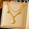 Wholesale Women's Fashion Elegant Stainless Steel Double Layer Stacked Clavicle Chain Necklace With Sun Moon And Star Shape Electroplated Design