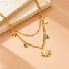 Wholesale Women's Fashion Elegant Stainless Steel Double Layer Stacked Clavicle Chain Necklace With Sun Moon And Star Shape Electroplated Design