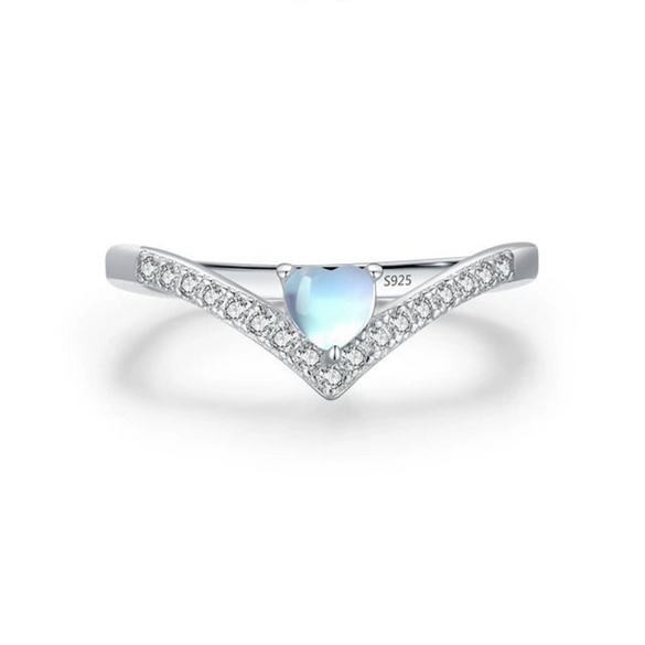 Wholesale Women's Fashion Elegant 925 Sterling Silver Ring And Earrings With Moonstone And Zircon Inlay Love Water Drops Bell Pattern