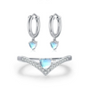 Wholesale Women's Fashion Elegant 925 Sterling Silver Ring And Earrings With Moonstone And Zircon Inlay Love Water Drops Bell Pattern