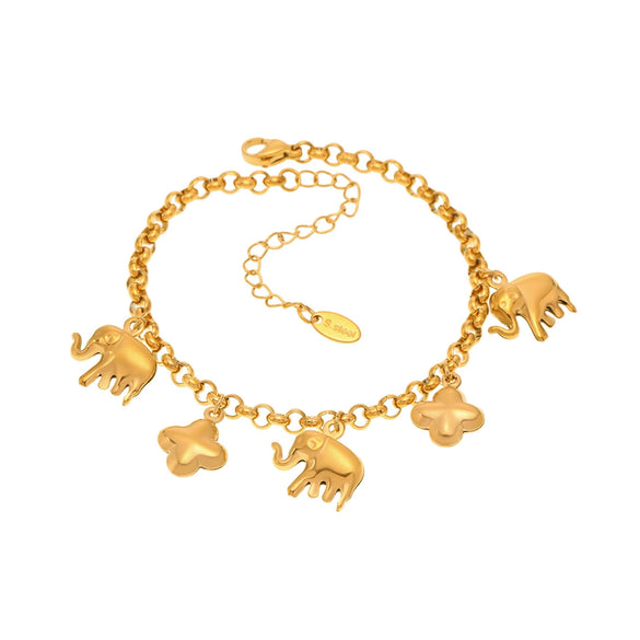 Wholesale Women's Fashion Elephant Fourleaf Flower Geometric Ferris Wheel Stainless Steel Electroplated Pendant Bracelet