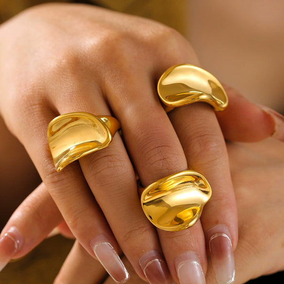 Wholesale Women's Fashion Exaggerated 3D Arc Ring Stainless Steel Geometric Style 18K Gold Plated
