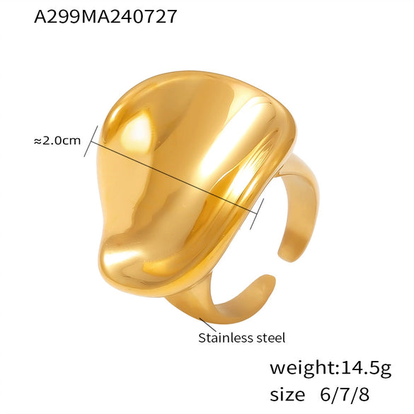 Wholesale Women's Fashion Exaggerated 3D Arc Ring Stainless Steel Geometric Style 18K Gold Plated