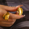 Wholesale Women's Fashion Exaggerated 3D Arc Ring Stainless Steel Geometric Style 18K Gold Plated
