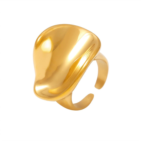 Wholesale Women's Fashion Exaggerated 3D Arc Ring Stainless Steel Geometric Style 18K Gold Plated