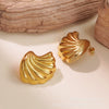 Wholesale Women's Fashion Exaggerated Stainless Steel Geometric Irregular Fanshaped Scalloped Electroplated Earrings