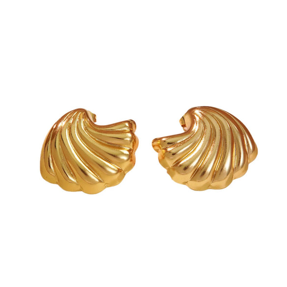 Wholesale Women's Fashion Exaggerated Stainless Steel Geometric Irregular Fanshaped Scalloped Electroplated Earrings
