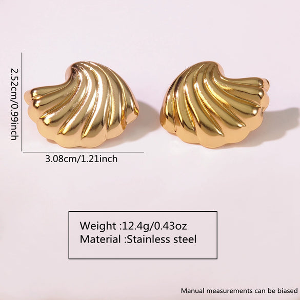 Wholesale Women's Fashion Exaggerated Stainless Steel Geometric Irregular Fanshaped Scalloped Electroplated Earrings