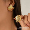 Wholesale Women's Fashion Exaggerated Stainless Steel Geometric Irregular Fanshaped Scalloped Electroplated Earrings
