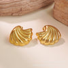 Wholesale Women's Fashion Exaggerated Stainless Steel Geometric Irregular Fanshaped Scalloped Electroplated Earrings