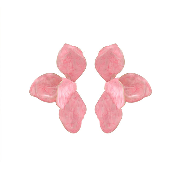 Wholesale Women's Fashion Exaggerated Zinc Alloy Flower Petal Dripping Oil Earrings