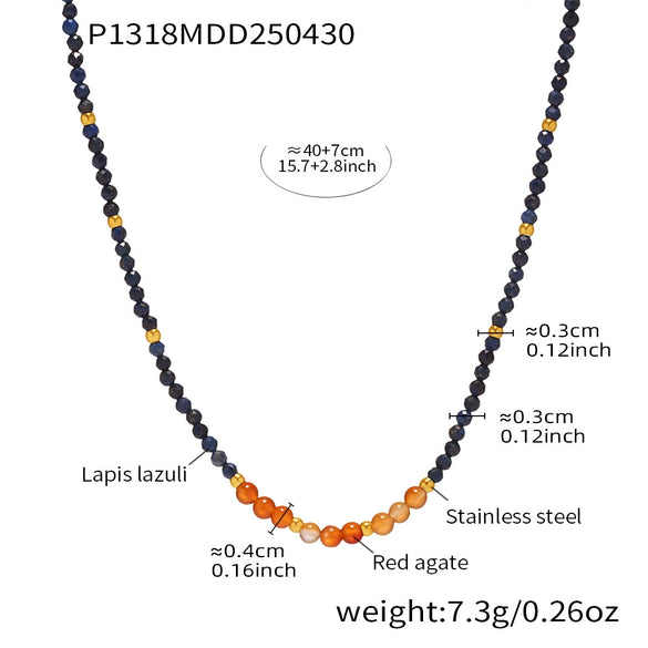 Wholesale Women's Fashion Exquisite Geometric 316L Stainless Steel And Lapis Lazuli Red Agate Beaded Clavicle Necklace With Electroplating