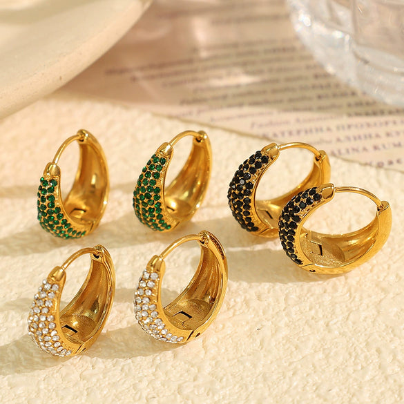 Wholesale Women's Fashion Exquisite 316L Stainless Steel Earrings Round Design Diamond Simple Ear Buckle Electroplated Highend Jewelry