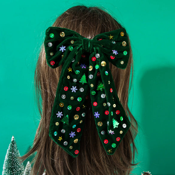 Wholesale Women's Fashion Festive Fabric Hairpin With Bow Stars Snowflake Christmas Tree Sequins And Diamond Design