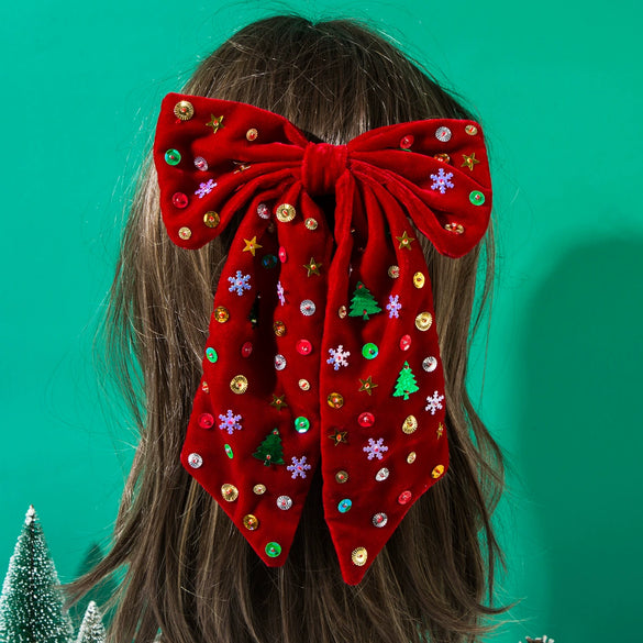 Wholesale Women's Fashion Festive Fabric Hairpin With Bow Stars Snowflake Christmas Tree Sequins And Diamond Design