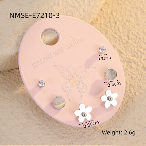 Wholesale Women's Fashion Flower Zircon Opal Inlaid Stainless Steel 18K Electroplated Earrings Set Jewelry