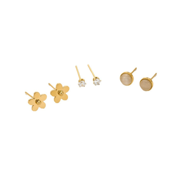 Wholesale Women's Fashion Flower Zircon Opal Inlaid Stainless Steel 18K Electroplated Earrings Set Jewelry