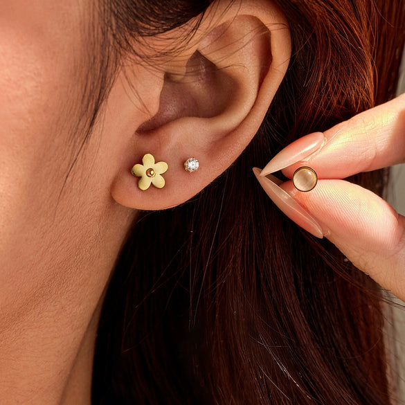 Wholesale Women's Fashion Flower Zircon Opal Inlaid Stainless Steel 18K Electroplated Earrings Set Jewelry