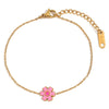 Wholesale Women's Fashion Flowershaped Stainless Steel Vacuum Plated Pink Enamel Serrated Petal Bracelet