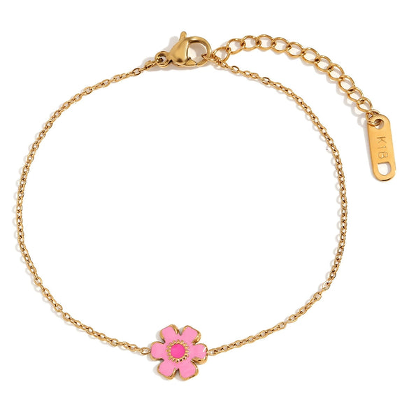Wholesale Women's Fashion Flowershaped Stainless Steel Vacuum Plated Pink Enamel Serrated Petal Bracelet