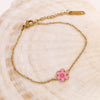 Wholesale Women's Fashion Flowershaped Stainless Steel Vacuum Plated Pink Enamel Serrated Petal Bracelet