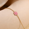 Wholesale Women's Fashion Flowershaped Stainless Steel Vacuum Plated Pink Enamel Serrated Petal Bracelet