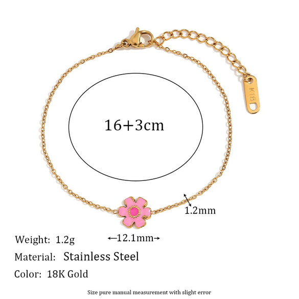 Wholesale Women's Fashion Flowershaped Stainless Steel Vacuum Plated Pink Enamel Serrated Petal Bracelet
