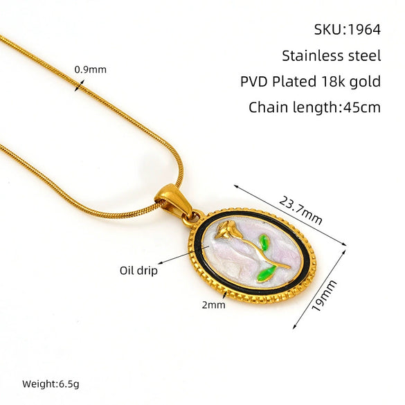 Wholesale Women's Fashion Flowershaped Tulip Pendant Necklace With Electroplated Titanium Steel And O Word Chain