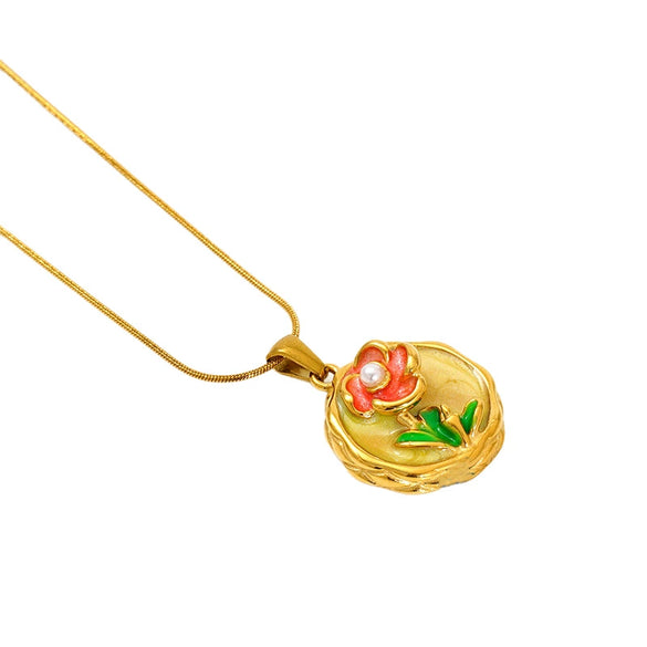 Wholesale Women's Fashion Flowershaped Tulip Pendant Necklace With Electroplated Titanium Steel And O Word Chain
