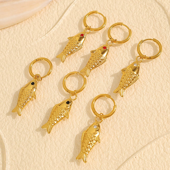 Wholesale Women's Fashion Fresh Style Fish Eye 316L Stainless Steel 18K Gold Plated Marine Earrings
