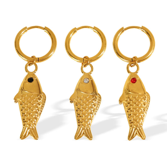 Wholesale Women's Fashion Fresh Style Fish Eye 316L Stainless Steel 18K Gold Plated Marine Earrings