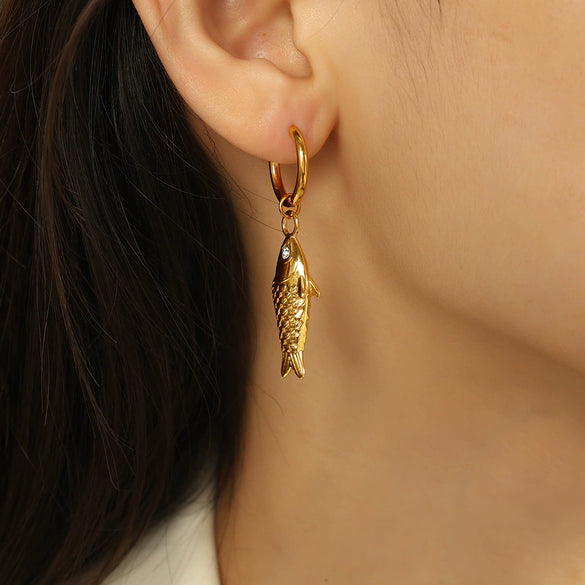 Wholesale Women's Fashion Fresh Style Fish Eye 316L Stainless Steel 18K Gold Plated Marine Earrings